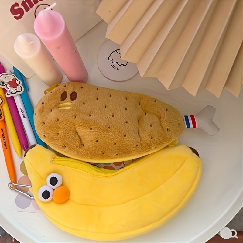 

Cute GIRL'S Heart Super Cute Chicken Leg Plush Pencil Bag Female Simple Student Large Capacity Storage Bag