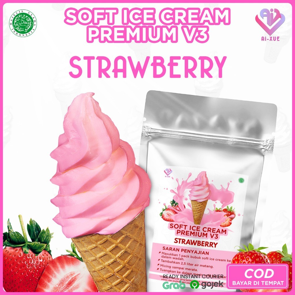 

Strawberry Soft Ice Cream Premium Powder / Bubuk Es Krim Premium Halal Rasa Stoberi 1Kg