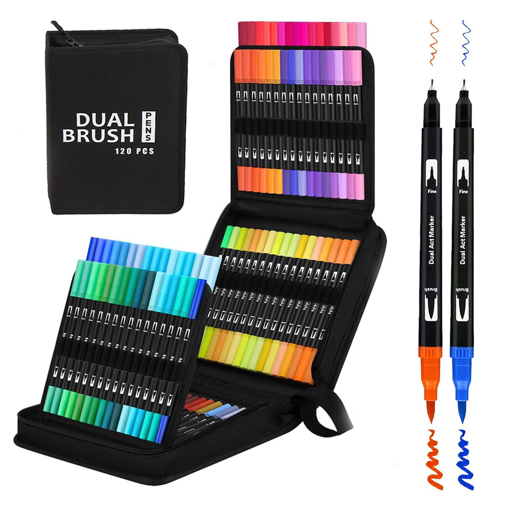 

120/168 Colors Dual Brush Art Markers Set Fine & Brush Tip Coloring Book Hand Lettering Drawing Art Supplies Kit School Supplied