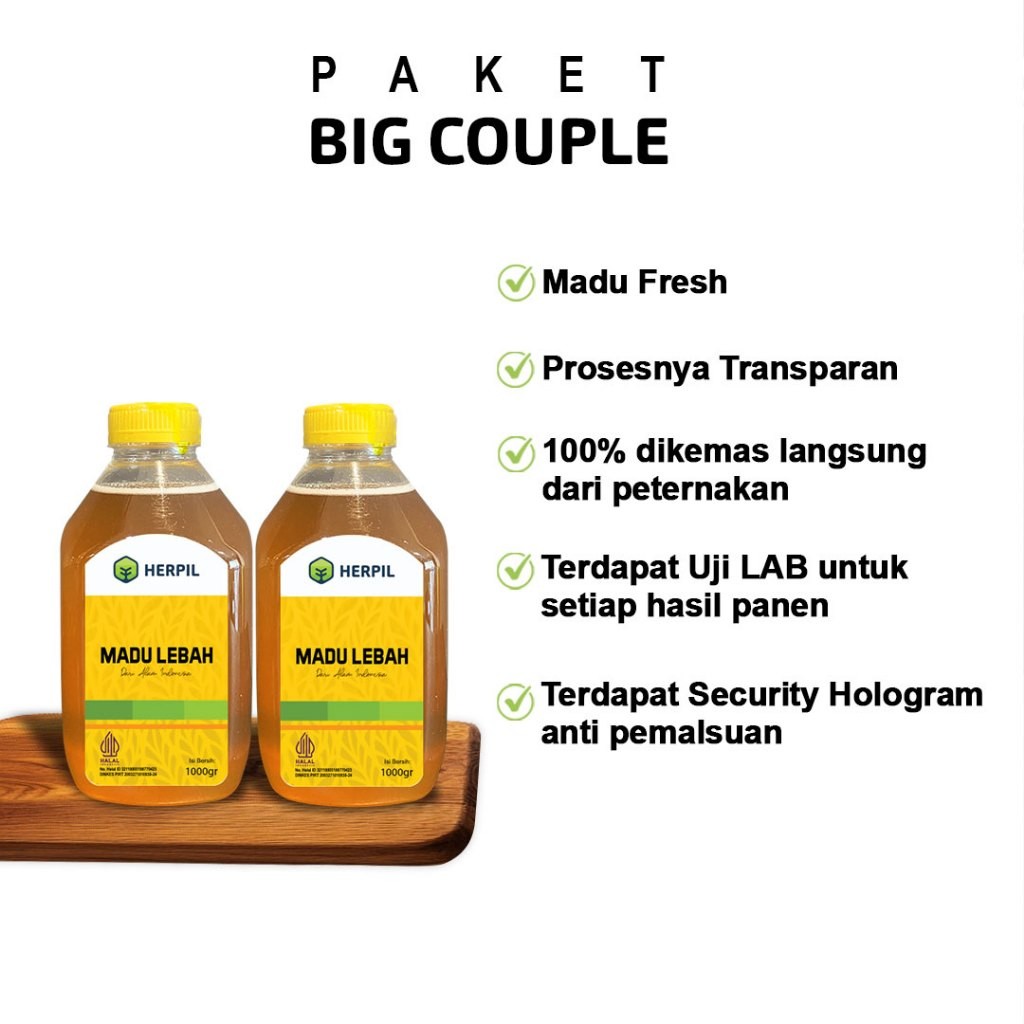 

New Herpil Madu Lebah 2 Botol 1 Kg, Madu Murni Fresh, Nektar Multiflora, 100% Dikemas di PeternakanPremium