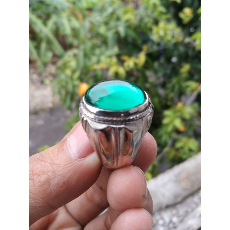 Cincin batu green obsidian giwang