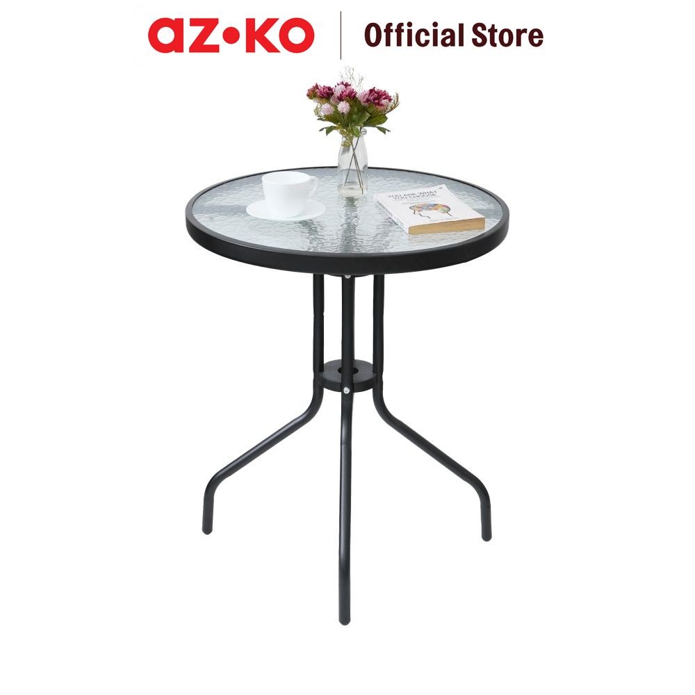AZKO Soleil 60 cm Meja Teras Round - Hitam Meja Luar Ruangan Garden Table Balcony Desk Furnitur Tama