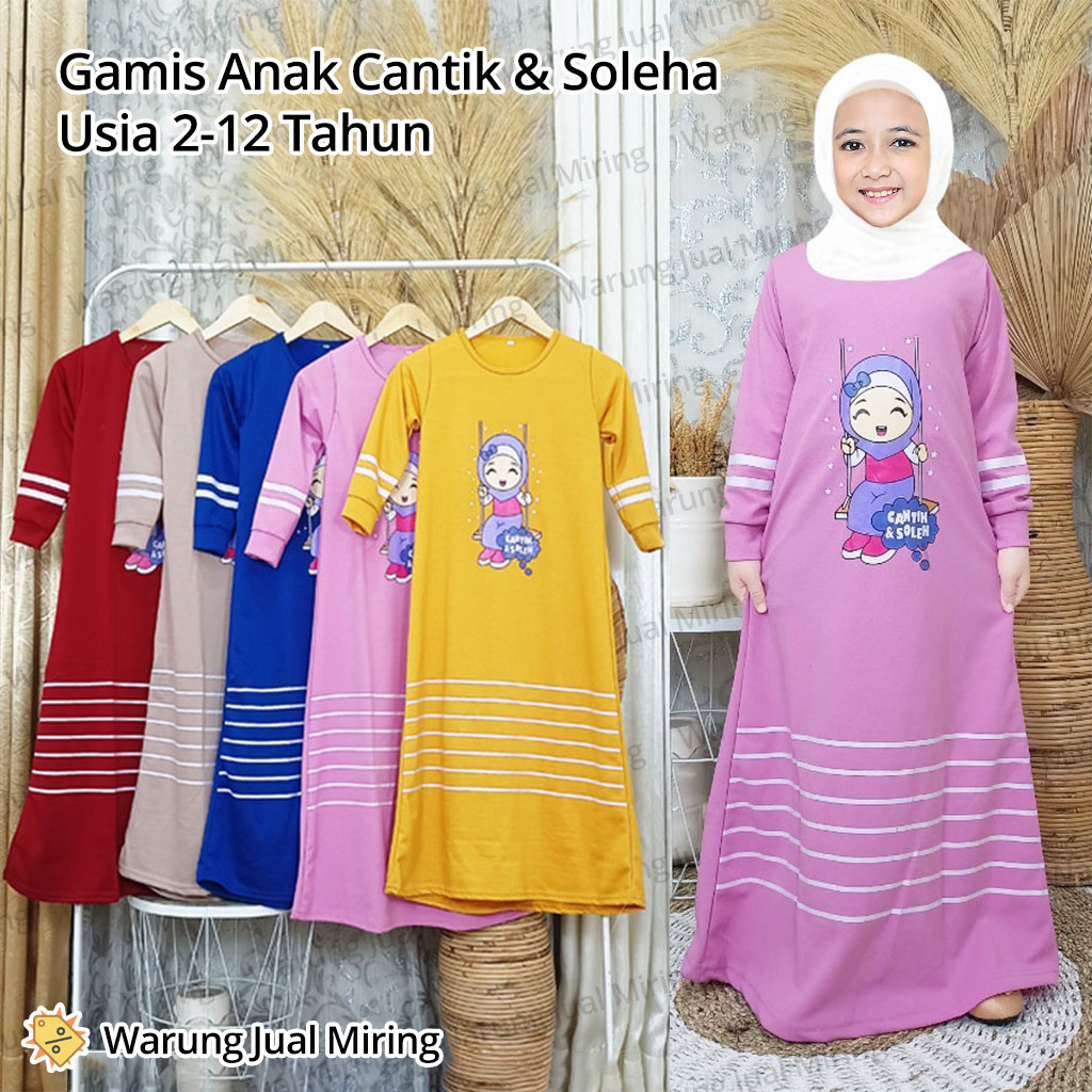 [HOT NEW] Gamis Anak Cantik & Soleha 2-12 Tahun Gambar Karakter Sablon Bahan Voxy Melar Balita Batit