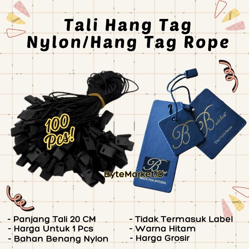 

100 Pcs Tali Hang Tag Nylon/Hang Tag Rope/Tali Label Pakaian