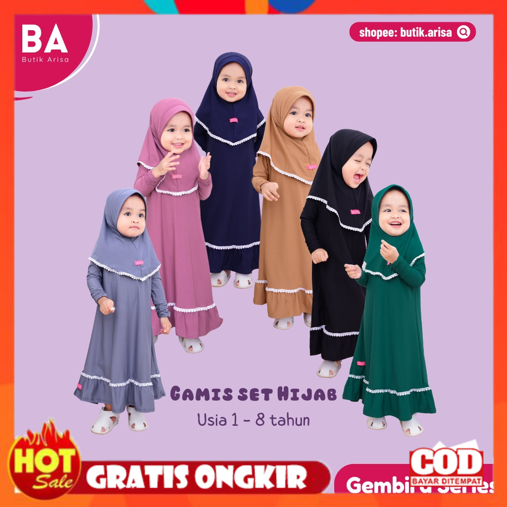 [PREMIUM ORIGINAL] Gembira Series Gamis Anak Set Hijab | Pakaian Muslim Anak Perempuan | Gamis Balit