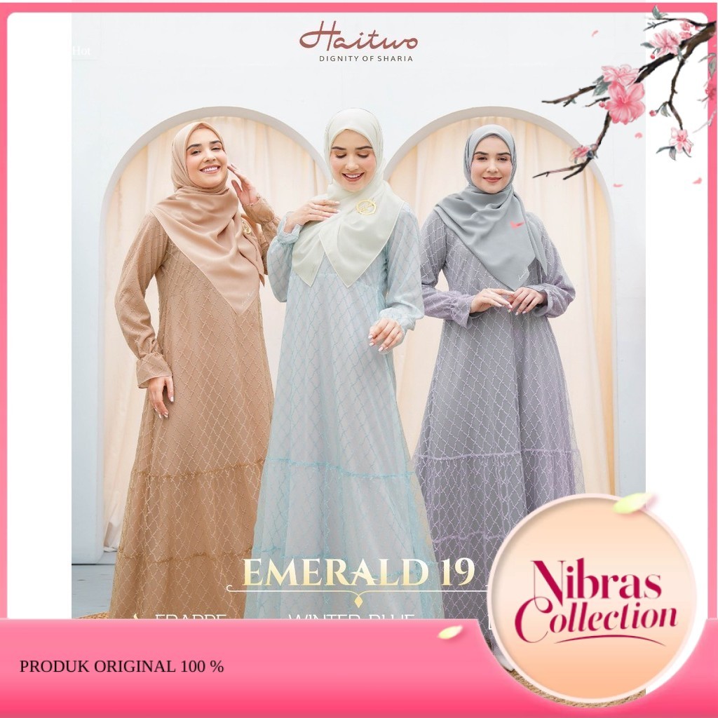 Nibras - Emerald 019 GAMIS HAITWO Original 100% Bahan Diamond Cerutty mix Tulle size XS - XXL daily 