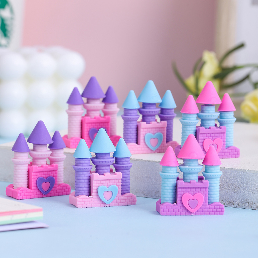 

1 Set Lytwtw's Cute Kawaii Princess Dream Castle Rubber Eraser Novelty Stationery Office School Supplies