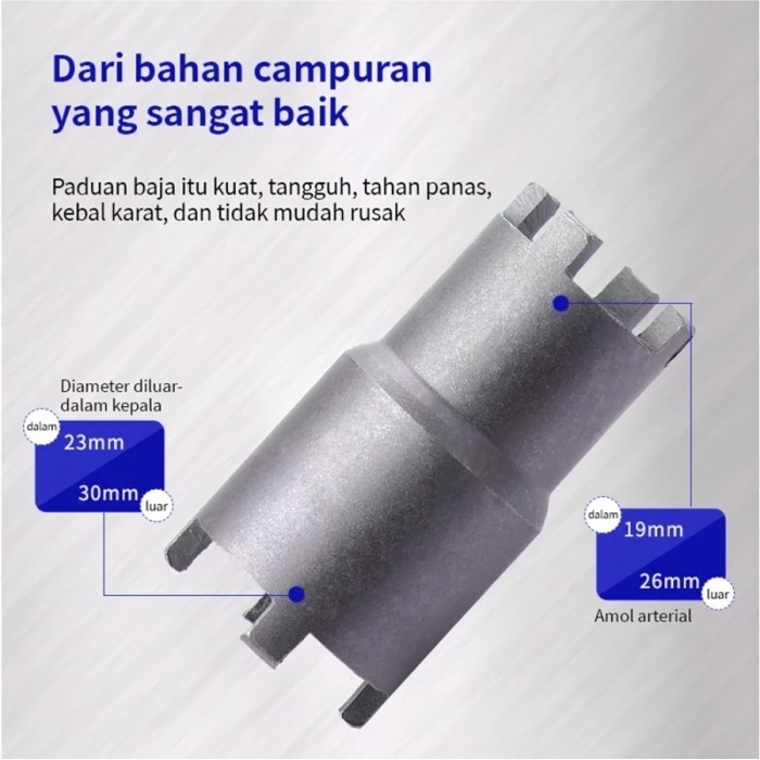 Kunci Mahkota Ganda Treker Mur Kopling 4 Kaki Double Crown Mata Sok Socket 1/2 Inch Type A 25-30mm H