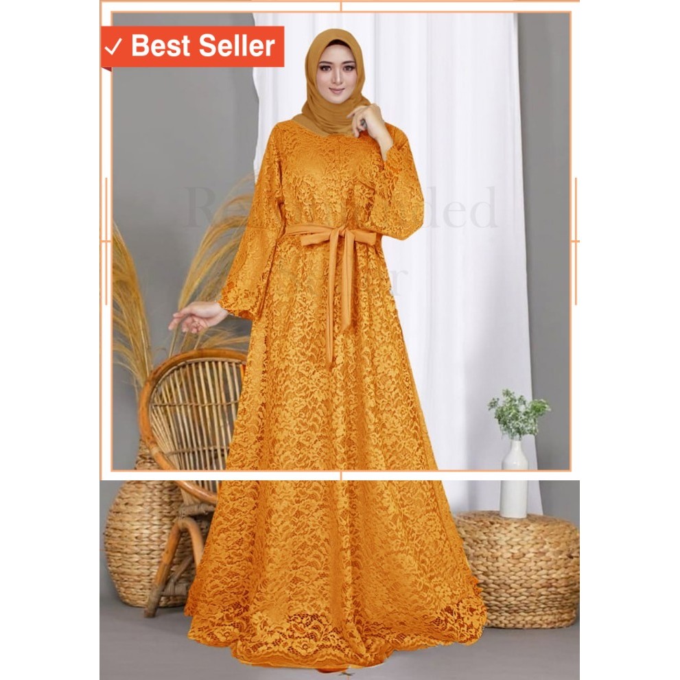 Busana Muslim Wanita Murah Keren Modis Cantik /Gamis Wanita Muslim Brukat Lengan Panjang - Maxi Carm