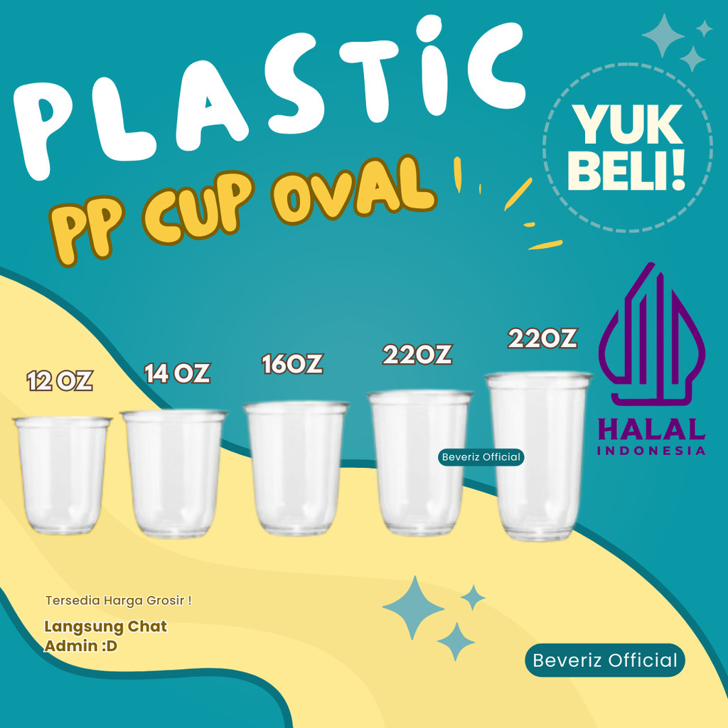 BEVERIZ Gelas Plastik 16oz oval Plastik Cup Minuman Tanpa Tutup Per Karton Dus {BISA COD}{TERSEDIA H