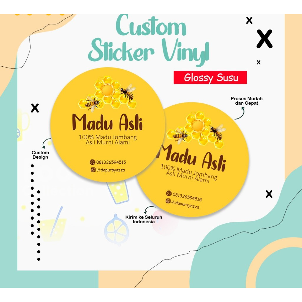 

[BACA DESKRIPSI] CETAK STIKER CUSTOM VINYL *ANTI AIR* - STICKER GLOSSY BULAT LEBARAN MAKANAN LABEL KEMASAN BOTOL TOPLES KUE