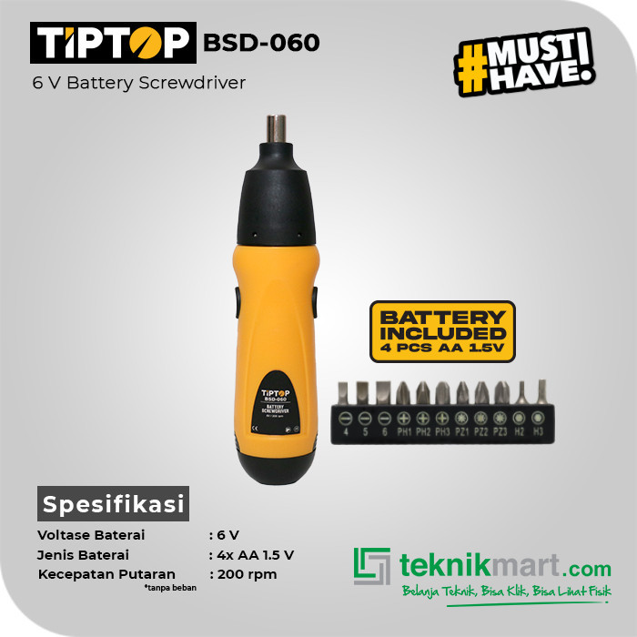 Tip Top BSD-060 6V Cordless Screwdriver / Obeng Baterai