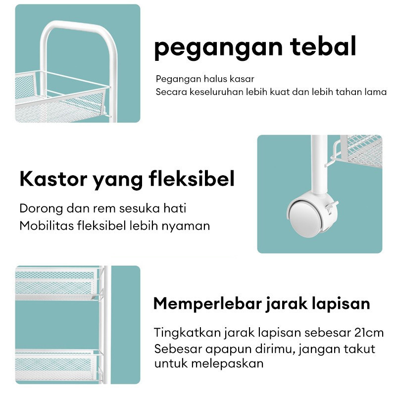 ID RAK PENYIMPANAN TROLI BESI EMPAT SUSUN RAK TROLI SUSUN RAK RODA RAK LANTAI BERODA RAK