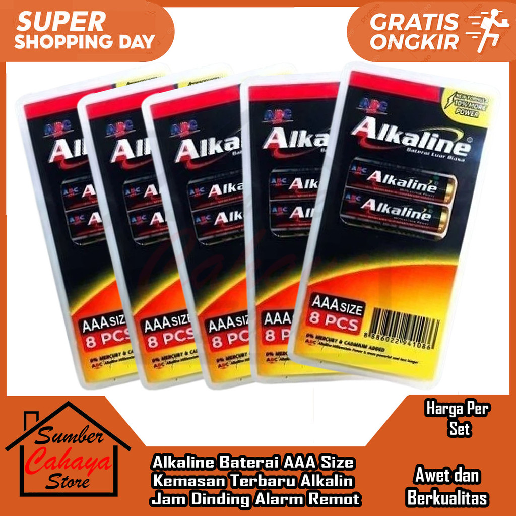 Alkaline AAA A3 Baterai isi 8 Pcs Batu Baterei Batre Batrai Battery Bateray  Alkalin ABC Jam Dinding