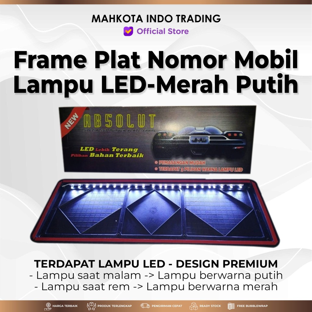 Frame Plat Nomor Mobil Cover Tempat Dudukan Plat Nomor Mobil Baru Lampu LED - Merah Putih
