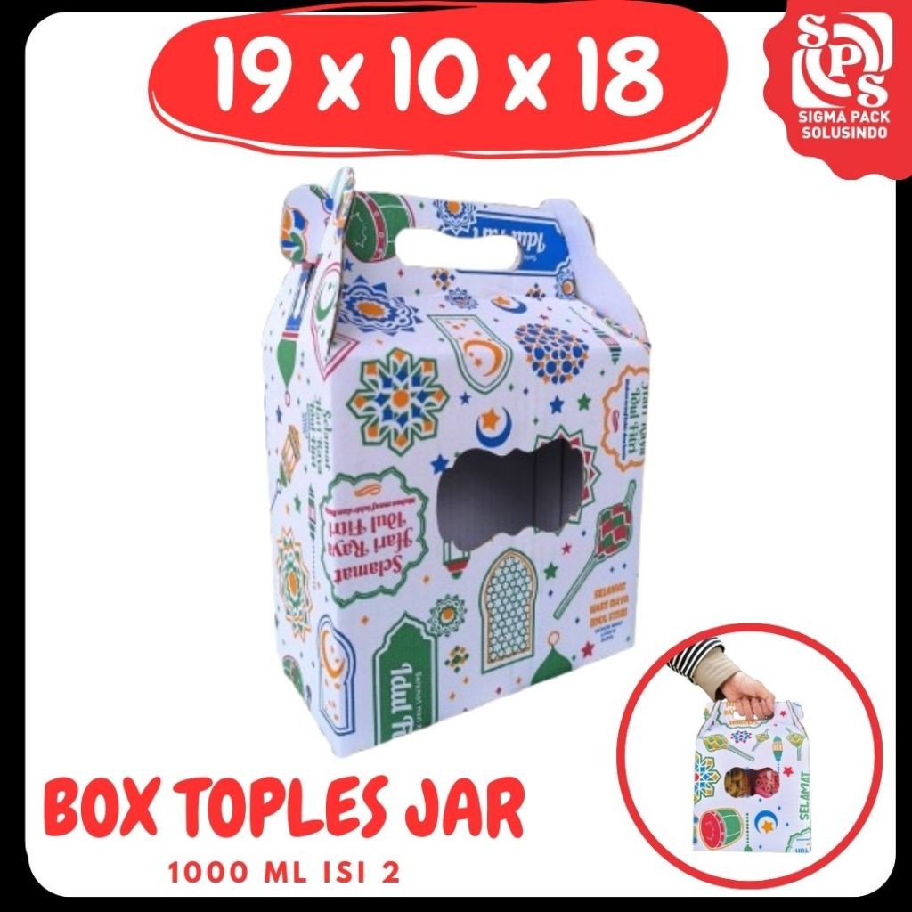 

Box 19x10x18 Jinjing (KUKER TOPLES JAR 1000 ml Isi 2) Kardus Kue Kering Toples_Tabung / Idul Fitri /Hampers / Lebaran / Gable Box VICTORY JPN