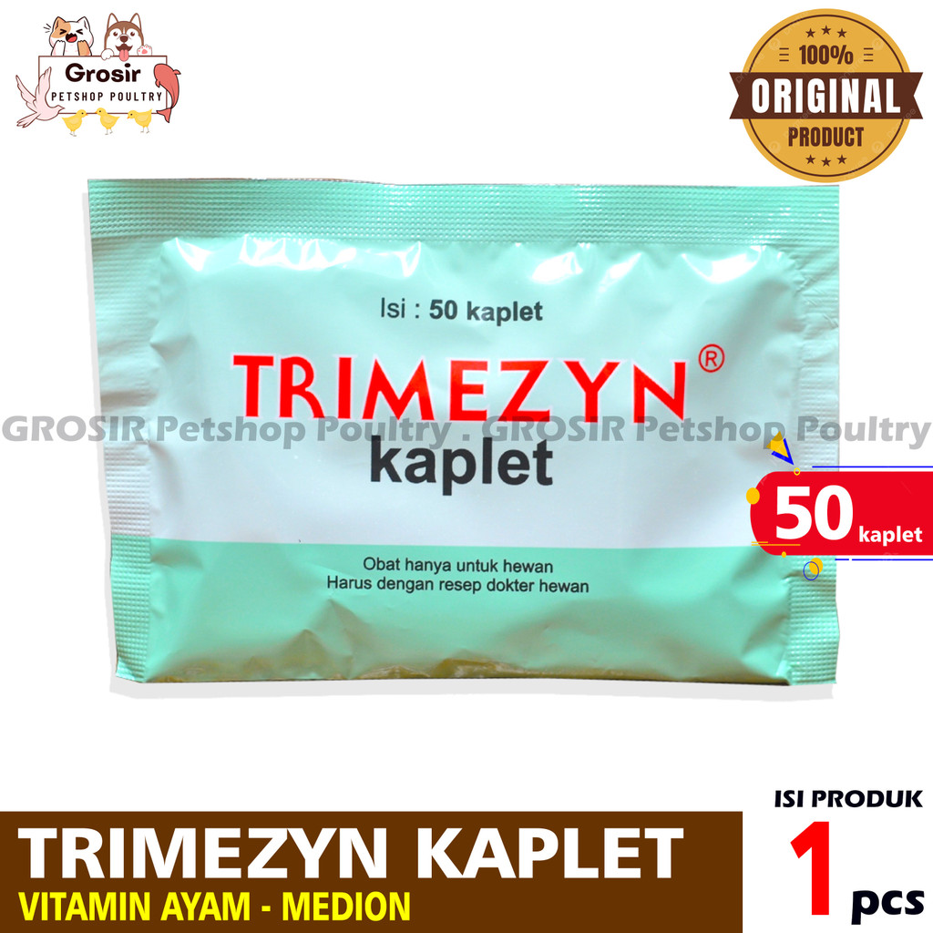 Trimezyn trimizin 50 kaplet medion Obat Ayam Merpati Bebek Sakit Ngorok CRD Pulorum Pilek Snot Koris