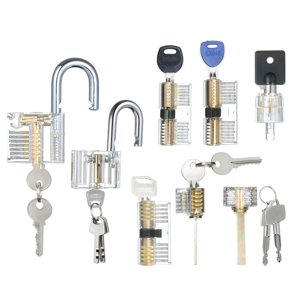 8 PCS Visible Practice Lock Set Transparent Padlock Tubular Lock Picking Training Locksmith Tools Lo