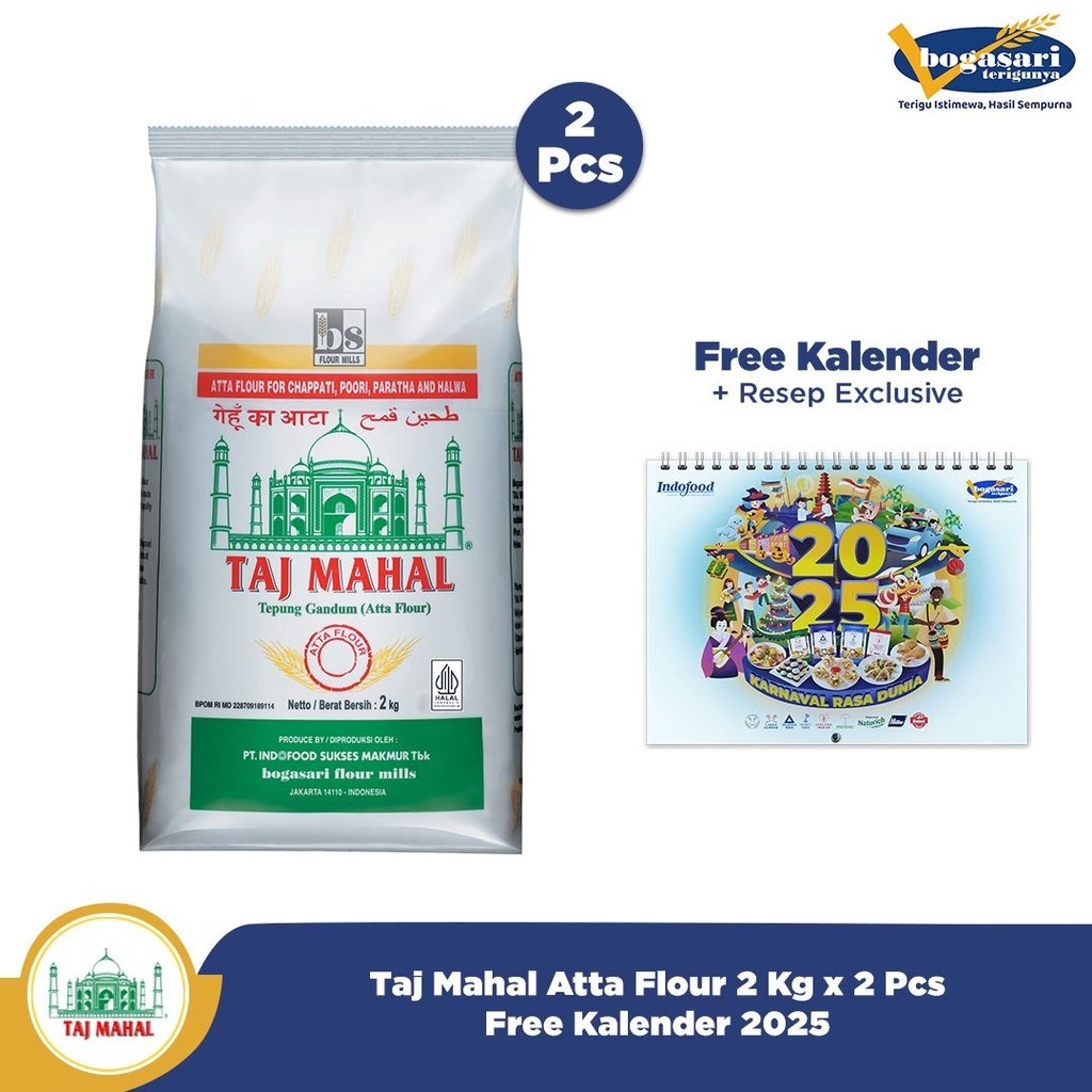 

2 PCS - Taj Mahal Atta Flour 2 Kg + Kalender Dinding 2025
