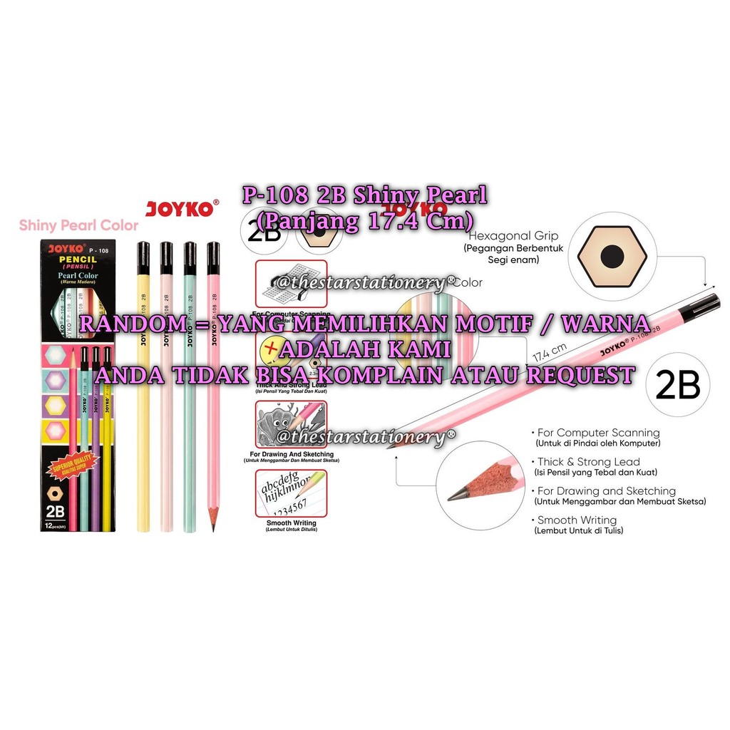 

(1 Biji) GROSIR Pensil JOYKO P-108 2B Shiny Pearl / Pencil Pensil Joyko P-108 2B RANDOM (1 Biji)