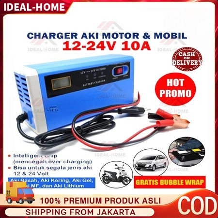 Charger Aki Mobil Motor 12V-24V 10A/ Charger Aki Portable 12V-24V 10A Mobil dan Motor LCD Indicator 