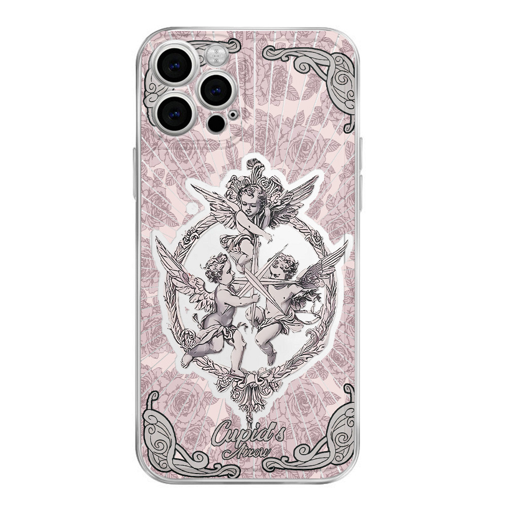Retro European Cupid Angel Aurora Laser Phone Case For iPhone 16 15 14 13 12 11 7 8 X XS Pro Max INS
