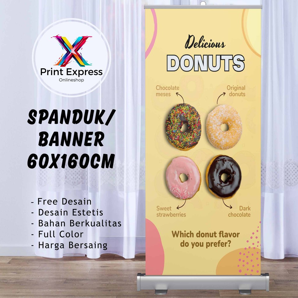 Cetak Spanduk Banner Donat Menarik Toping  Lumer 60x160 Cm Bisa Rekues Free