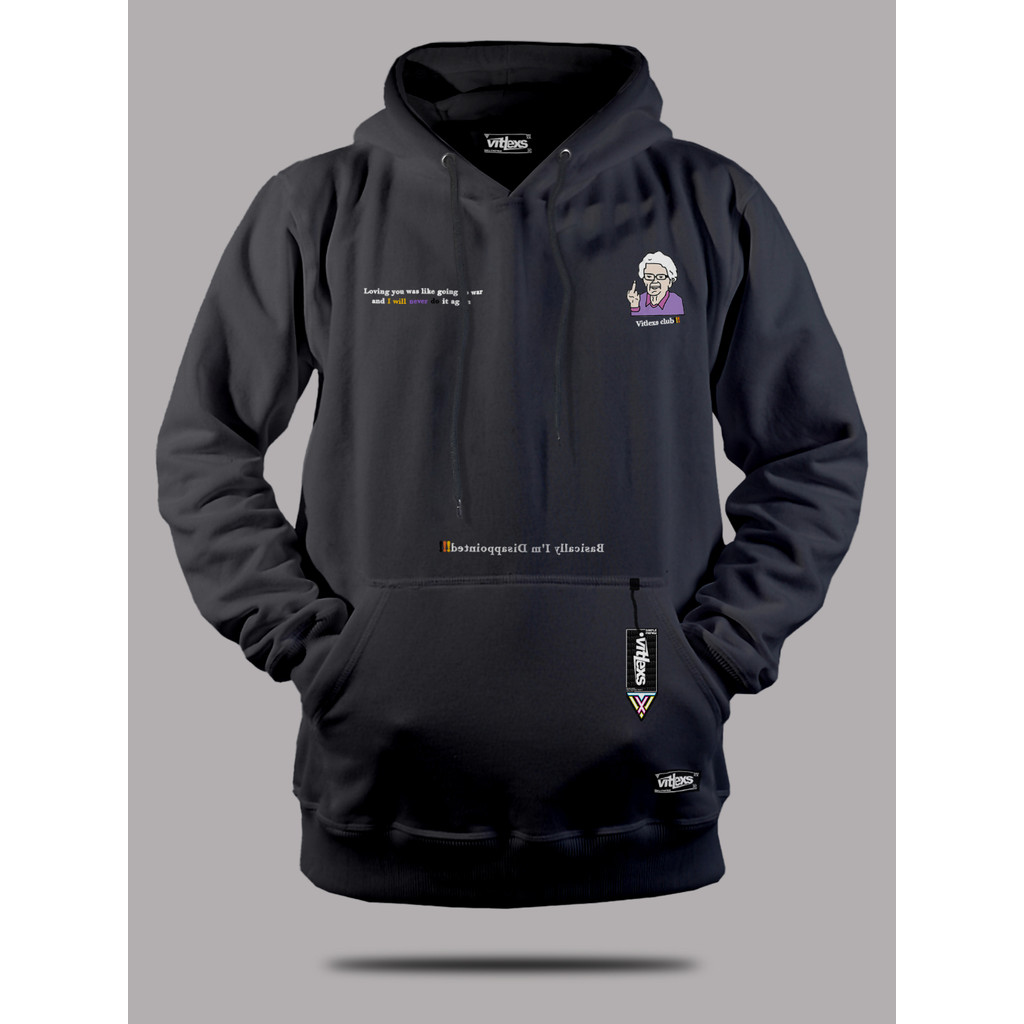 Vitlexs Jaket hoodie cowok bahan tebal Hoodie pria distro aesthetic warna Hitam Hodie Simple Sweater
