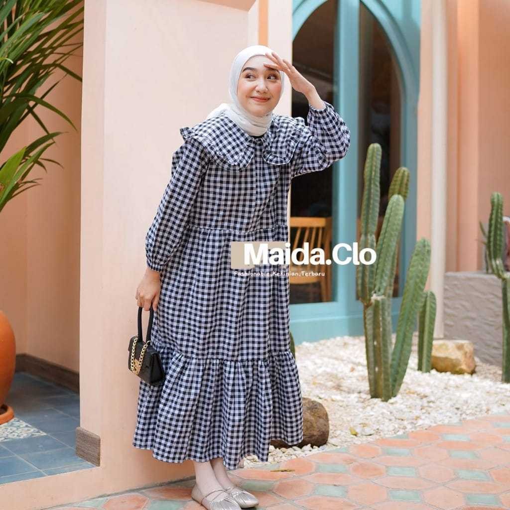 MIDI DRESS MUSLIM | MIDI DRESS BAHAN RAYON PREMIUM | GAMIS LEBARAN | FASHION MUSLIM MOTIF KOTAK