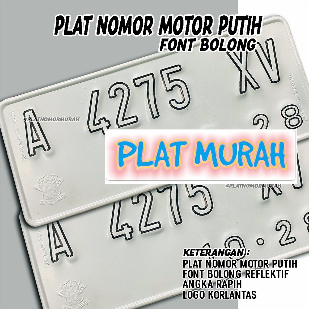 Plat Motor Tebal Baut Tanam Plat Warna Putih Font Angka Bolong