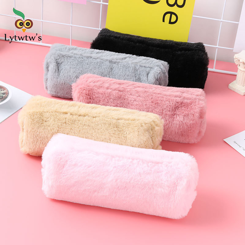 

1 Piece Lytwtw's New Cute Cartoon Kawaii Plush Portable Pen Pencil Pouch Bag School Office Supplies Stationary Case