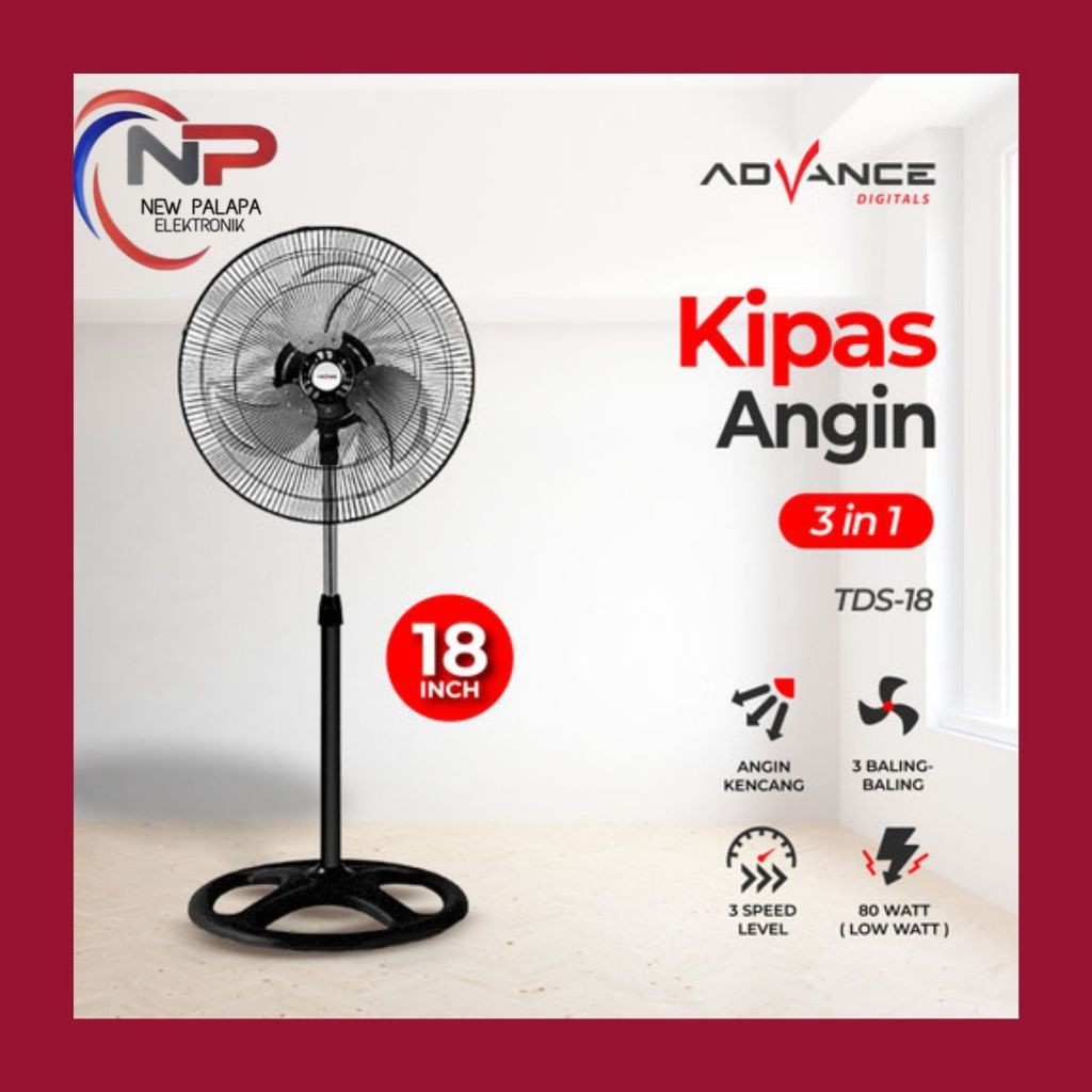 STAND FAN ADVANCE 18INCH BESI TDS-18/ ADVANCE KIPAS ANGIN BESI BERDIRI 18"