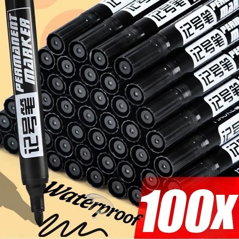 

1/100pcs Permanent Marker Pen Drawing Markers Oil-Based Waterproof Black Blue Red Ink Sketch Pens Stationery Art School Supplies