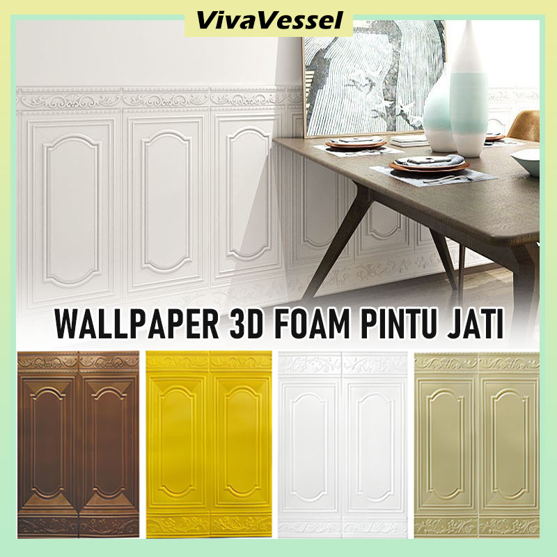 Wallpaper Dinding Motif Pintu Jati/Wallpaper 3D Foam Pintu Jati/Wallfoam Sticker Motif Pintu 70cm X 