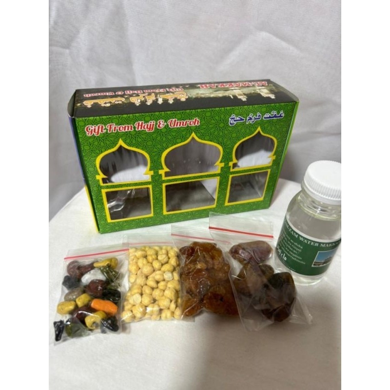 

Oleh Oleh Haji Dan Umroh Paket Box 50Pcs Lengkap(Air ZAM ZAM 80ml Full)