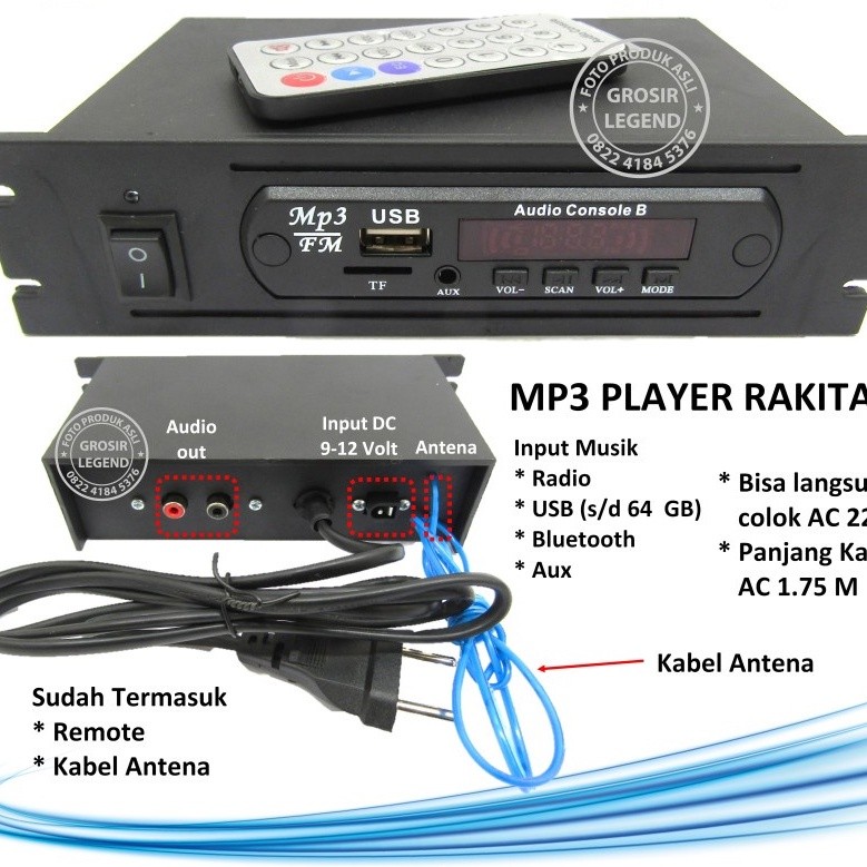 Rakitan USB MP3 FM player amplifier AC in 220V bluetooth