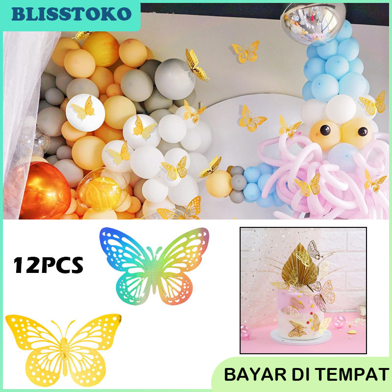 

12pcs Hiasan Dinding 3D Motif Kupu-Kupu/Hiasan Dinding 3D Kupu-kupu/Dekorasi 12 In 1