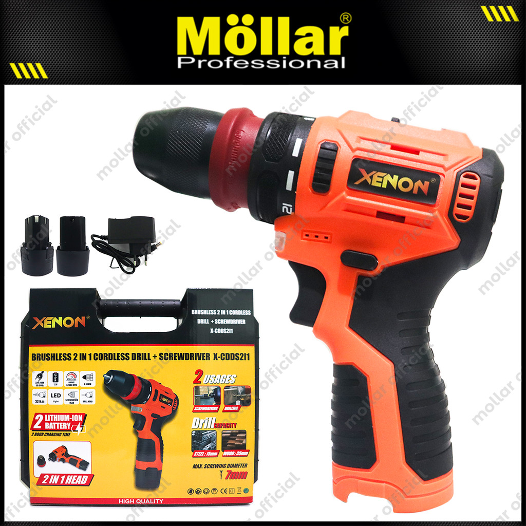 XENON CDDS2I1 Mesin Bor Baterai 12V Brushless Cordless Drill Impact Screwdriver