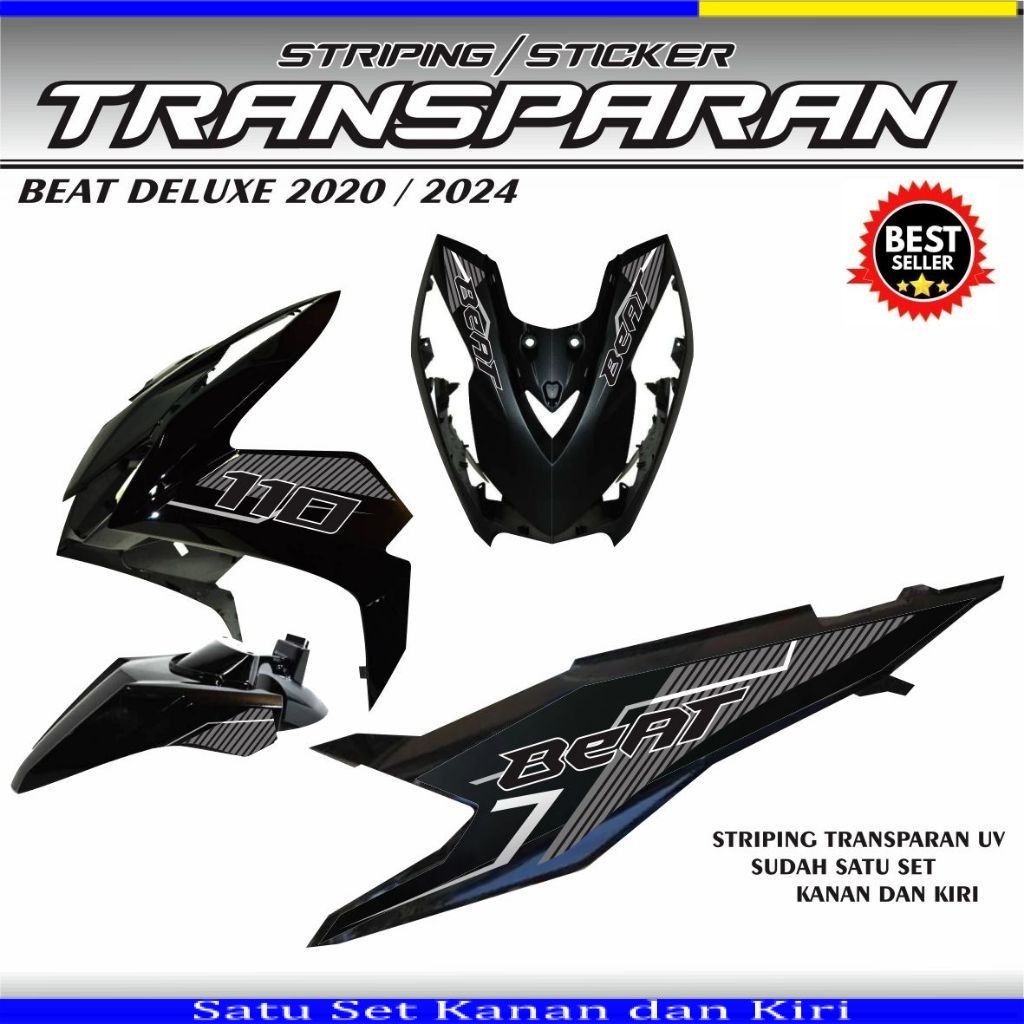 STIKER TRANSPARAN ORIGINAL STIKER STRIPING BEAT BARU 2020 / 2024 TRANSFARAN MOTOR BEAT DELUXE STIKER