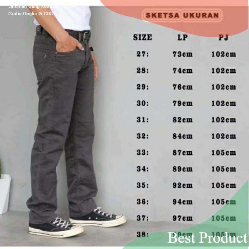 celana lea cinos kanvas original regular standar non strech jeans pria/ bigsize BIgsize super jumbo