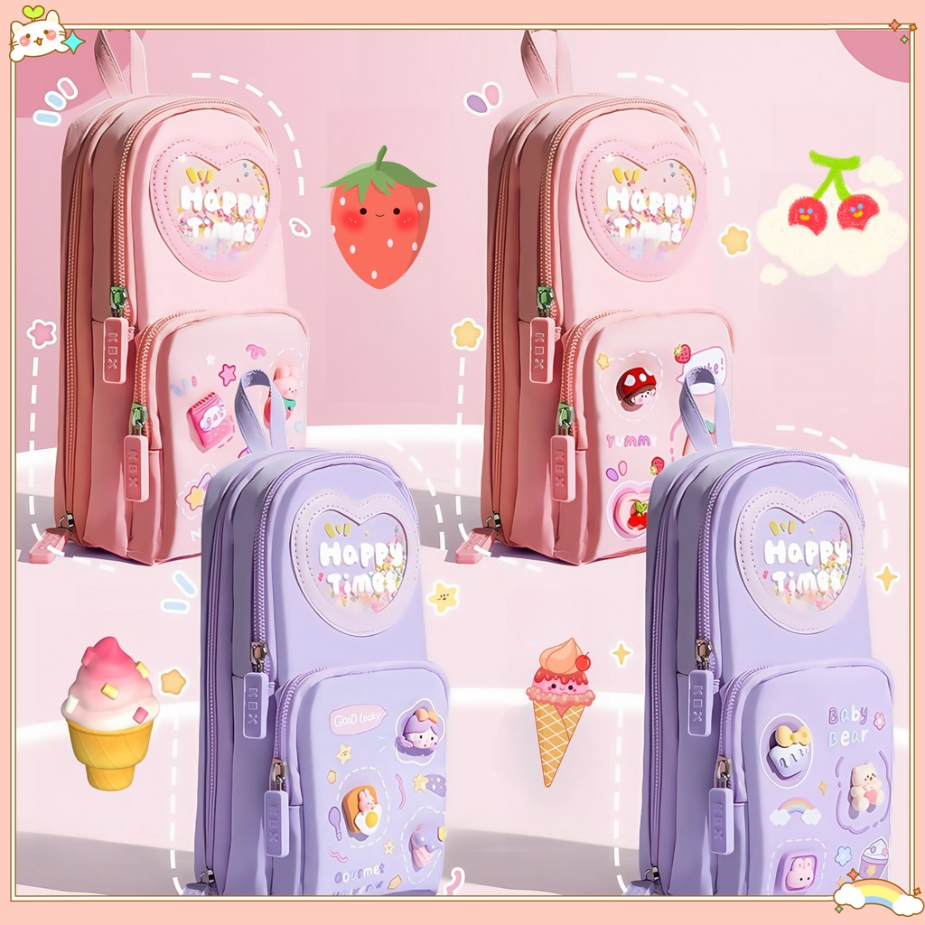 

Tempat Pensil Multifungsi Tempat pensil kotak 3D Anak perempuan Lucu Besar/ Kotak pensil kanvas 6 ruang/Kotak pensil anak sekolah/Tempat pensil stroberi/ceri/es krim