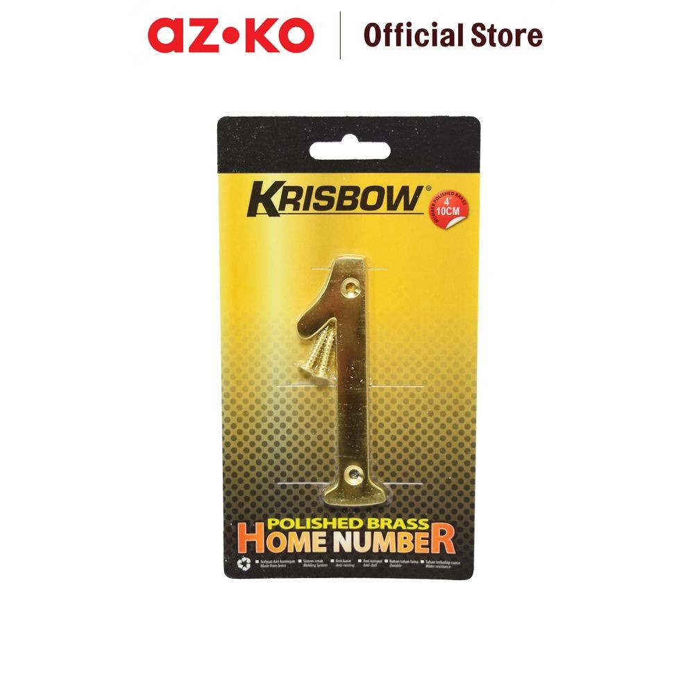 AZKO Krisbow Nomor Rumah 1 Polish Brass 10 cm Angka Penanda Rumah Hiasan Nomor Pager Rumah Dekorasi 