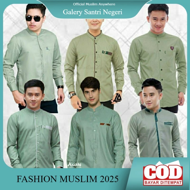 SAGE - Baju Koko Pria Dewasa Lengan Panjang Terbaru Warna Sage Kemeja Koko Hadroh Azzahir Atasan Mus