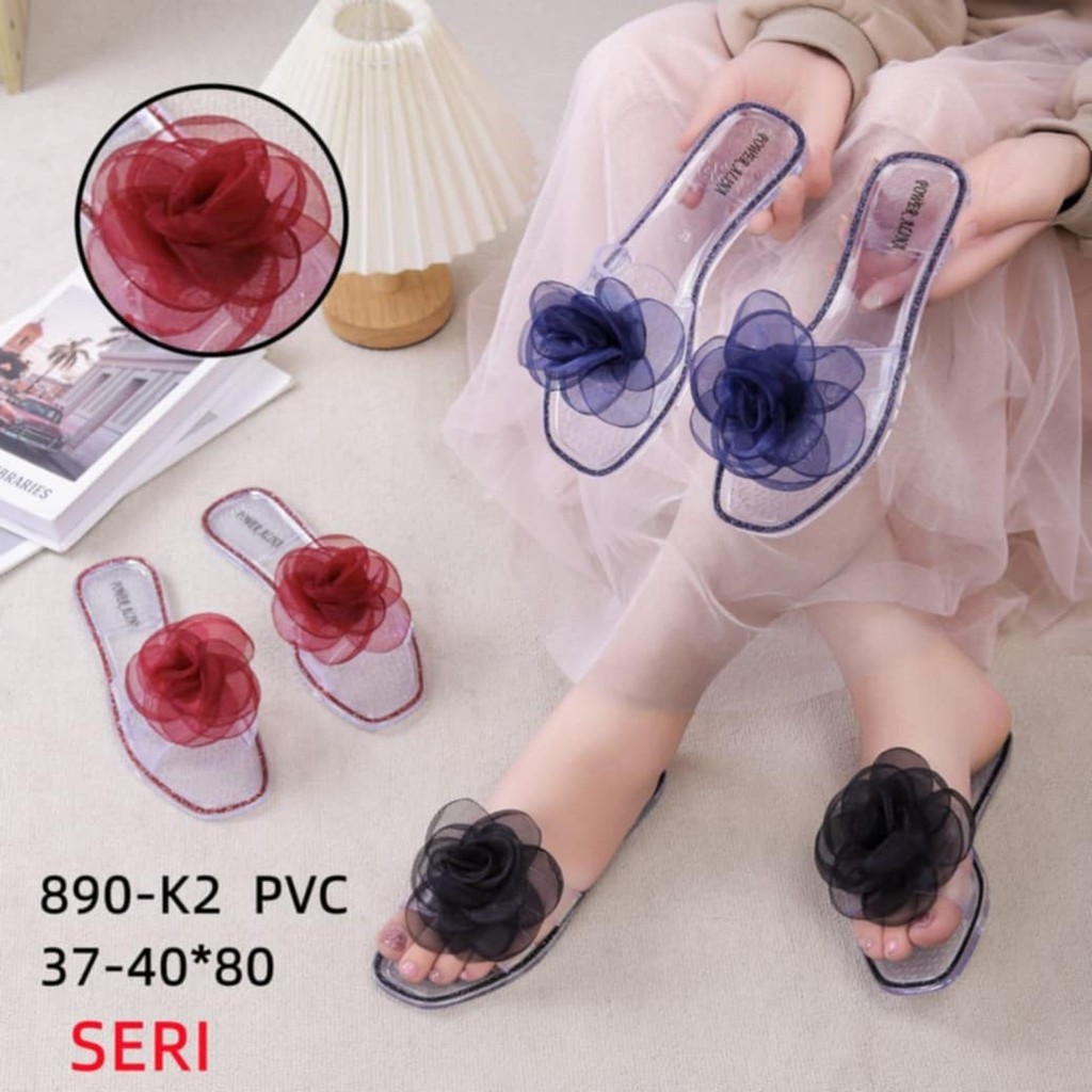 Sepatu sandal alina bunga kaca bekro5 sandal