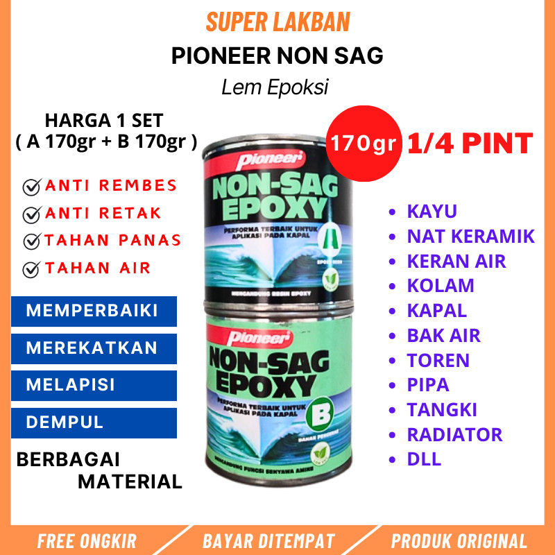 Lem Epoxy Pioneer Non Sag Marine Epoxy 170gr Dempul Kapal Anti Bocor