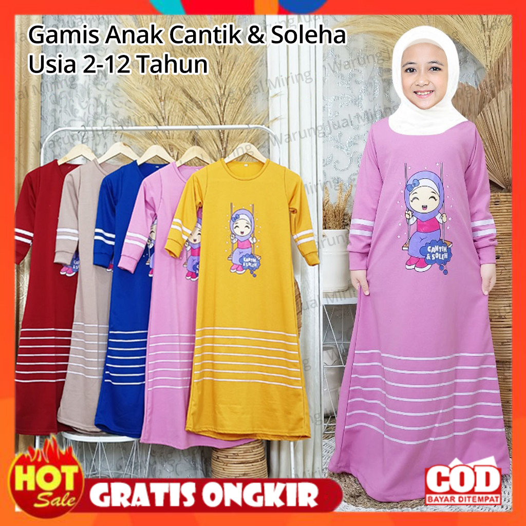 [PREMIUM ORIGINAL] Gamis Anak Cantik & Soleha 2-12 Tahun Gambar Karakter Sablon Bahan Voxy Melar Bal