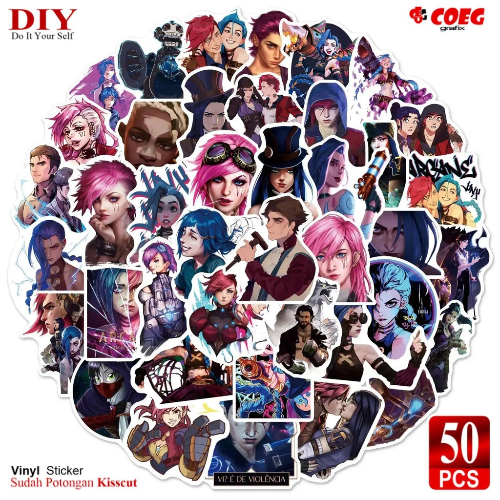 

50PCS Stiker Kartun Anime Arcane League of Legends CG108 - DIY untuk HP, Laptop, Botol, Gitar, Skateboard & Dekorasi Anak