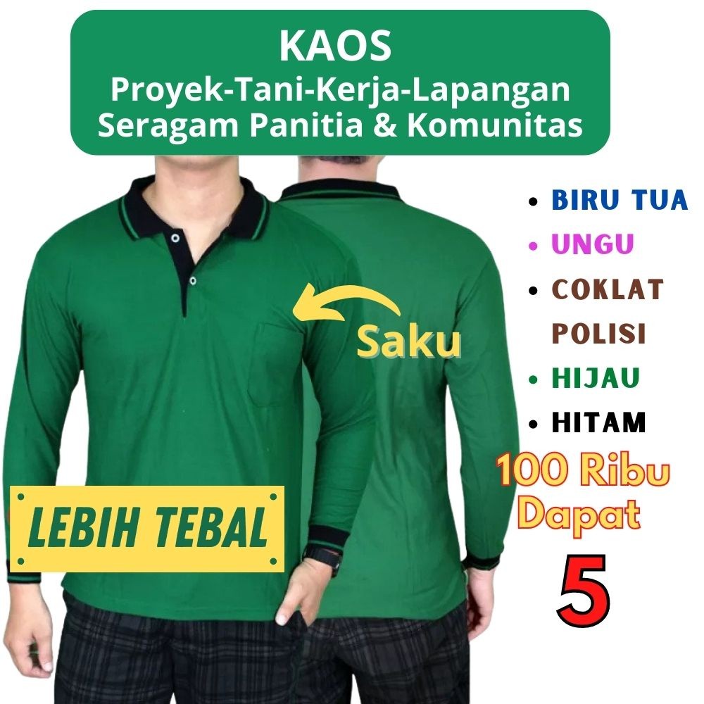 GT65R 100 Ribu 5 Kaos Pria Kerah Lengan Panjang Polo Polos Kerja Kuli Bangunan Lapangan Tani Proyek 