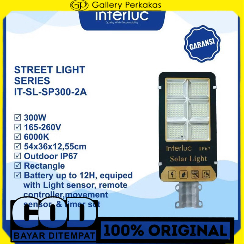 Interluc lampu jalan Led pju solar panel Cell 300 watt Garansi 1 tahun