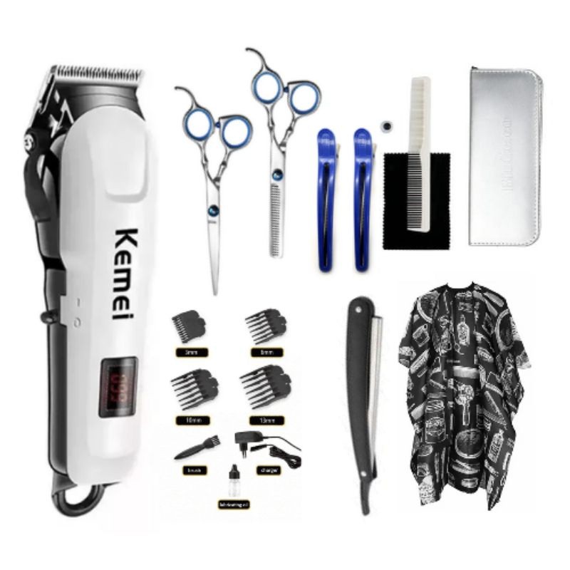 Paket Usaha Cukur Rambut Barbershop Kemei Km 809A Hair Clipper Rechargeable Baterai 1000mAh Alat Cuk
